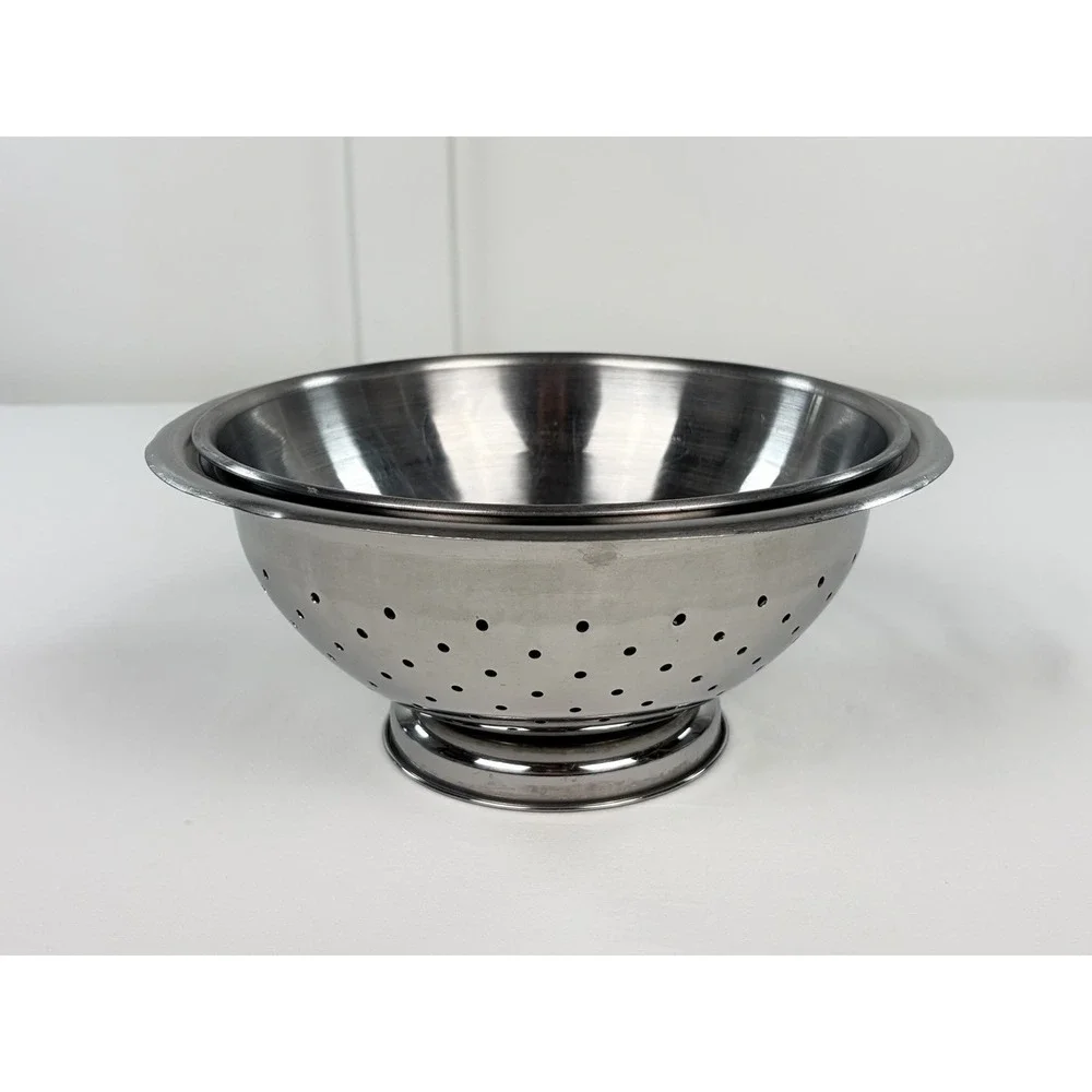Vintage Ekco Flint Stainless Steel Colander & Nesting Mixing Bowl Kitchen Set